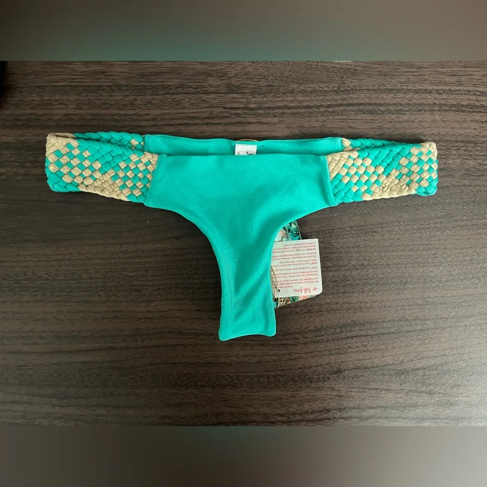 New $90 Luli Fama Sexy Siren Champagne Sparkle Tiny Bottom Swim Bottom Size XS - Picture 6 of 7